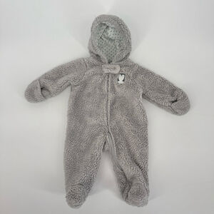 Baby Carter's Gray Fleece Winter One Piece Footie Mittens 3 Months